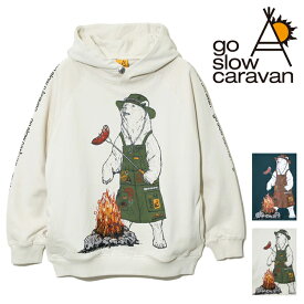 パーカー レディース メンズ 白クマ 焚き火 ソーセージ アニマル プリント スウェット パーカ go slow caravan ラグランクルー スウェット ゴースローキャラバン ロングスリーブ 長袖 綿100% 空紡糸裏毛 ヘビーウェイト 男女兼用 ユニセックス トップス アウトドア キャンプ