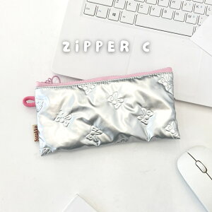 キルティング ポーチ リボン付き シルバー メタリック 可愛い ペンケース 化粧ポーチ 小物入れ 韓国風 ガーリー 通学 学生 プレゼント 文房具 コスメ 収納 便利 おしゃれな 万能 ポーチ 筆箱