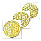 フラワーオブライフ（生命の花） 金色 メタル（金属） ステッカー 直径：3cm 3枚セット 幾何学模様【メール便対応可】