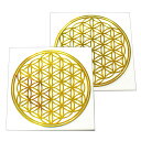 フラワーオブライフ（生命の花） 金色 メタル（金属） ステッカー 直径：5cm 2枚セット｜幾何学模様【メール便対応可】