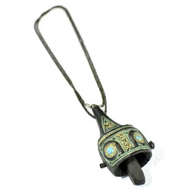 【一点物】アイヌ紋様 エリマキ 彫刻 ターコイズ ネックレス 西田智三 ウッドカービング カムイ 神威 手彫り ペンダント【送料無料♪】￢