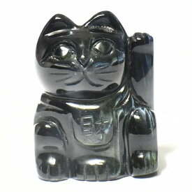 【一点物】招き猫 タイガーアイ（虎目石） 彫刻 置物 重さ：22．4g【メール便対応可】