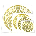 フラワーオブライフ（生命の花） 金色 メタル（金属） ステッカー 4枚セット 4サイズ（直径：3，4，5，8cm 各1枚） 幾何学模様【メール便対応可】