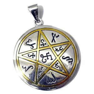 【PETER STONE】ソロモン王の鍵 地球(アース)のペンタクル(護符)五芒星 シルバー&ゴールド(コーティング) ペンダントトップ 魔術書 シールオブソロモン タリズマン 契約の天使 六芒星