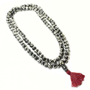 チベット密教 ヤクの骨 オムマニペメフム 彫刻 ビーズ ネックレス マラ(数珠) 108粒 ブラック ビーズ直径:約8mm【メール便対応可】