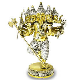 【一点物】インド神 5面 鬼神 ガネーシャ 金属 置物 高さ：22cm 重さ：1958g【送料無料】