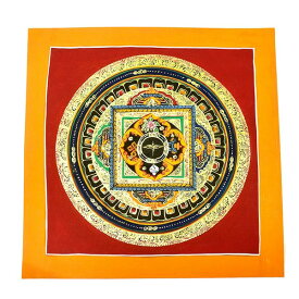 【一点物】チベット密教 手描き マンダラ 曼陀羅 タンカ ヤントラ 梵字 25.0×25.5cm￢