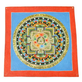 【一点物】チベット密教 手描き マンダラ 曼陀羅 タンカ ヤントラ 梵字 カーラチャクラ 24.5×24.5cm￢