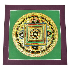 【一点物】チベット密教 手描き マンダラ 曼陀羅 タンカ ヤントラ 梵字 カーラチャクラ 25.5×25.5cm￢