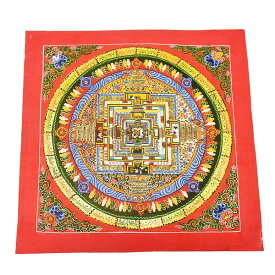 【一点物】チベット密教 手描き マンダラ 曼陀羅 タンカ ヤントラ 梵字 カーラチャクラ 32.0×32.0cm￢
