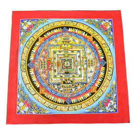 【一点物】チベット密教 手描き マンダラ 曼陀羅 タンカ ヤントラ 梵字 カーラチャクラ 32.0×32.0cm￢