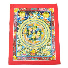 【一点物】チベット密教 手描き マンダラ 曼陀羅 タンカ ヤントラ 梵字 カーラチャクラ 22.0×27.0cm￢