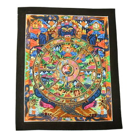 【一点物】チベット密教 手描き マンダラ 曼陀羅 タンカ ヤントラ 梵字 カーラチャクラ 24.0×29.0cm￢