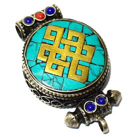 チベット密教 エンドレスノット ロケット型 ペンダントトップ 八吉祥（八つの幸運のシンボル）【メール便対応可】