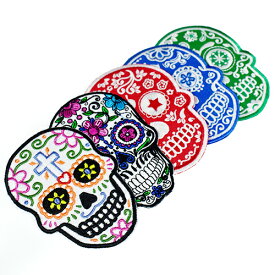 メキシコ シュガースカル（ドクロ）刺繍アイロンワッペン・アップリケ アソートお得5枚セット メキシカンスカル カラベラ 死者の日【メール便対応可】