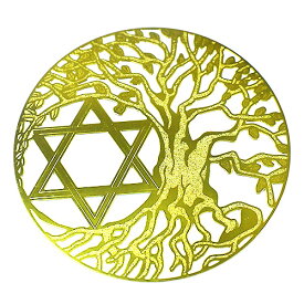 ツリーオブライフ（生命の樹） 六芒星（ダビデの星） 金色 メタル（金属） カード 直径：8cm エナジーカード【メール便対応可】