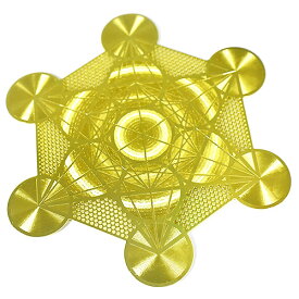 古代神聖幾何学 メタトロンキューブ フルーツオブライフ 金色 メタル（金属） カード 直径：8cm エナジーカード【メール便対応可】