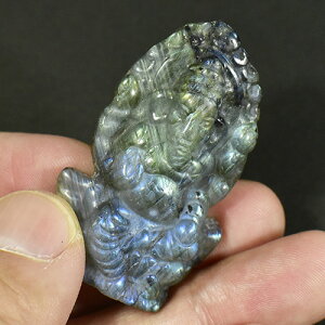 【一点物】インド神 ガネーシャ ラブラドライト カービング(彫刻) 25.4g¬