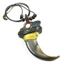 【一点物】アイヌ紋様 エンジュ(槐) 彫刻 ヒグマの爪 ペンダント チェーン付 西田智三 羆 ウッドカービング カムイ 神…