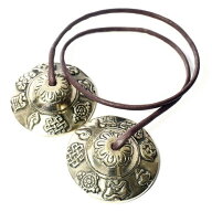 チベット密教 ティンシャ（チベタンベル） 八吉祥（八つの幸運のシンボル） ミニ 直径：48mm ヒモ：茶色 …