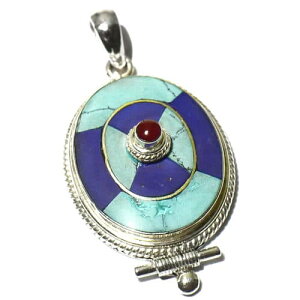 チベット密教 チベットデザイン ターコイズ スターリングシルバー ペンダントトップ パワーストーン【メール便対応可】