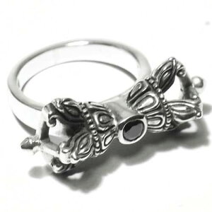 チベット密教 法具 金剛杵(バジュラ) キュービックジルコニア スターリングシルバー リング(指輪)【送料無料♪】