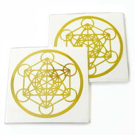 古代神聖幾何学 メタトロンキューブ 金色 メタル（金属） ステッカー 直径：5cm 2枚セット 幾何学模様【…