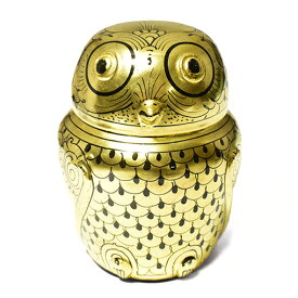 【一点物】幸運の鳥 フクロウ 梟 伝統模様 金粉塗料 手塗 漆器 ジュエリー ボックス 宝石箱￢