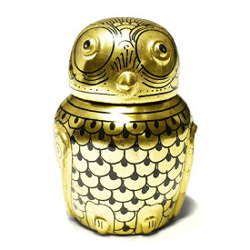 【一点物】幸運の鳥 フクロウ 梟 伝統模様 金粉塗料 手塗 漆器 ジュエリー ボックス 宝石箱￢