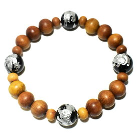 ブラックオニキス 銀彫り 四神獣（青龍 玄武 朱雀 白虎） 白檀 （サンダルウッド）ビーズ ブレスレット シルバー チベット密教アクセサリー 【送料無料】