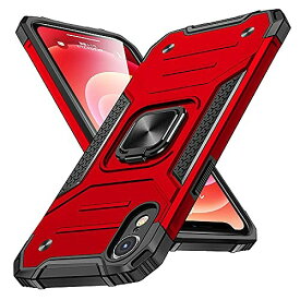 iphone xr ケース リング 耐衝撃 衝撃吸収 米軍MIL規格取得 レンズ保護 TPU+PC リングつき 指紋防止 車載ホルダー対応 スタンド機能 防塵 薄型 軽量 落下防止 擦り傷防止 アイフォン xr 赤