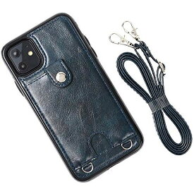 【MocliL】iPhone 11 スマホショルダー ストラップ ケース 斜めがけ 首掛け 肩掛け カード収納 レディース メンズ 日本国内検品&梱包 (iP11,インディゴ,ML0028)