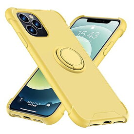 PNEWQNE iPhone 11 Pro ケース 柔軟TPU液体シリコン 耐衝撃 リング 薄型 ストラップホール付き 耐久 スタンド機能 指紋防止 車載ホルダー対応 滑り止め アイフォン 11 Pro カバー イエロー