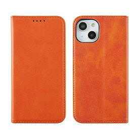 iPhone14Plus オレンジ PUレザー 手帳型ケース ベルトなし マグネット アイフォン ケース カバー iphoneケース カード収納