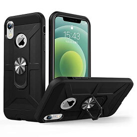 PNEWQNE iPhone XR ケース リング付き 耐衝撃 TPU+PC 二重構造 米軍MIL規格 磁気カーマウントホルダー スタンド アイフォンXR ケース 耐衝撃 耐久 傷つき防止 レンズ保護 指紋防止 防塵 ブラック