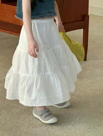 夏新作 ロングスカート 女の子 スカート 復古 ハイウエスト レース じゅんしょく 子供服
