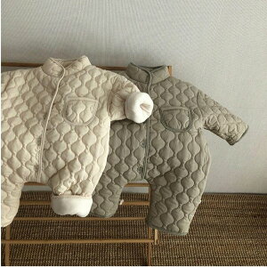 韓国 ins 子供 秋 復古 菱形 波紋 赤ちゃん丸首 連体服 上着 2色