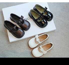 キッズ 子供用 パンプス ローファー リボン PU フェイクレザー