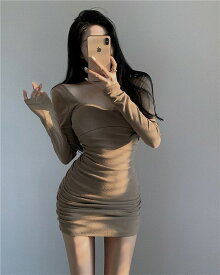 良い姿を見せて セクシー タイトスカート ミニスカート 肌にやさしい Vネック ワンピース