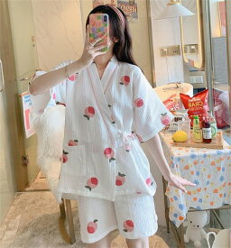 ドキドキします パジャマ カジュアル セット ルームウェア パイナップル 長袖 sweet系 桃
