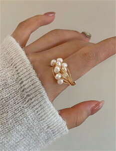 韓国ファッション リング 淡水真珠リング 指輪 気質 アクセサリー 細線巻き 人差し指リング