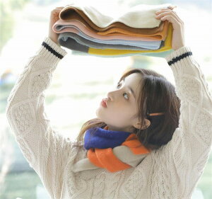 リピーターが多い 暖かい ニット カラーブロッキング スカーフ ネックサポート かわいい