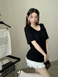 1枚でコーデ簡単 スリム 夏 快適である ベーシック Vネック トップス 上着 Tシャツ ベースシャツ