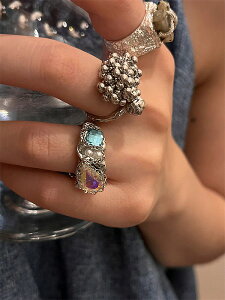 今っぽトレンド 指輪 パンク風 メタル調 ビーズリング ヴィンテージ 人差し指リング 天然石