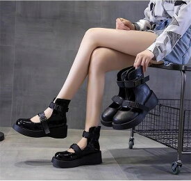 個性的なデザイン 厚底の小さい革靴 快適である レトロ メリージェーン靴 紐サンダル 学院風 単靴