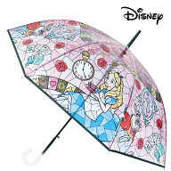 JP【Disney　アリス　ステンドグラス柄　ビニール　傘　60cm】ワンタッチ　ディズニー　大きい　大人　子…