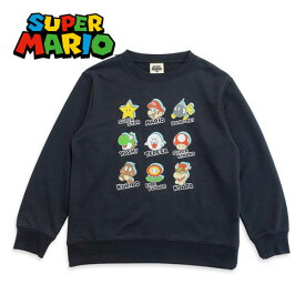 FP【SUPER MARIO　キッズ　トレーナー　アイコン　CH　110-150cm】子ども　男の子　キャラクター　120cm 130cm 140cm 150cm 子ども服　スエット　服　アパレル　長袖　switch　グッズ　nintendo　任天堂　ゲーム　ジュニア　マリオ　スーパーマリオ　ワンダー　裏毛　長袖