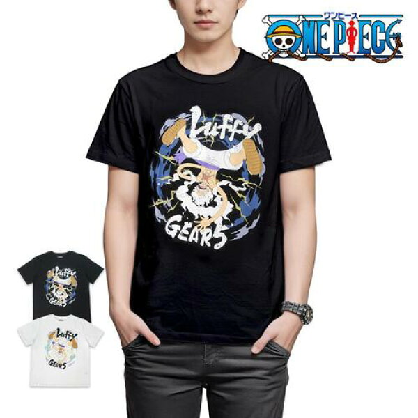 FP【ONE PIECE　メンズ　レディース　ニカ　GEAR5　半袖　Tシャツ】ワンピース　アニメ　漫画　キャラクター　ルフィ　Luffy　キャラクター　グッズ　大人　服　アパレル　半袖　ゾロ　サンジ　太陽神　ワーコレ　おとな　紳士　黒T　黒　麦わら　カード　コスプレ