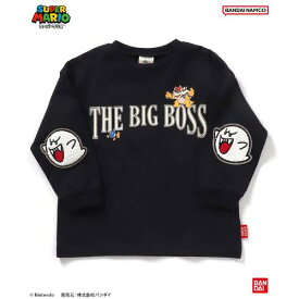 送料無料FO【SUPER MARIO　エルボーパッチ　長袖　Tシャツ　BK　テレサ　100cm ~150cm】スーパーマリオ　キッズ　ジュニア　ボーイズ　アパレル　ロンT　長袖Tシャツ　カットソー　雑貨　ポップ　スーパーマリオ　マリオ　ルイージ　マリオカート　BANDAI nintendo BREEZE