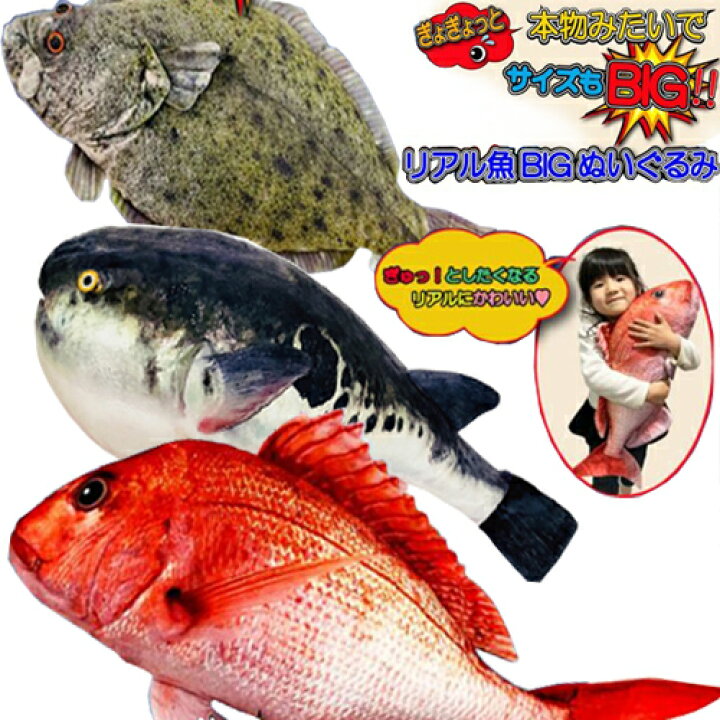 楽天市場 リアル 魚 Big ぬいぐるみ 60cm キャラクター グッズ ビッグ でっかい 大きい 釣り フィッシング マスコット 海洋 水族館 特大 クッション タイ 鯛 たい 釣り好き 魚屋 ふぐ フグ ヒラメ ひらめ 寿司屋 すし 父の日 お店 ディスプレイ 鮮魚